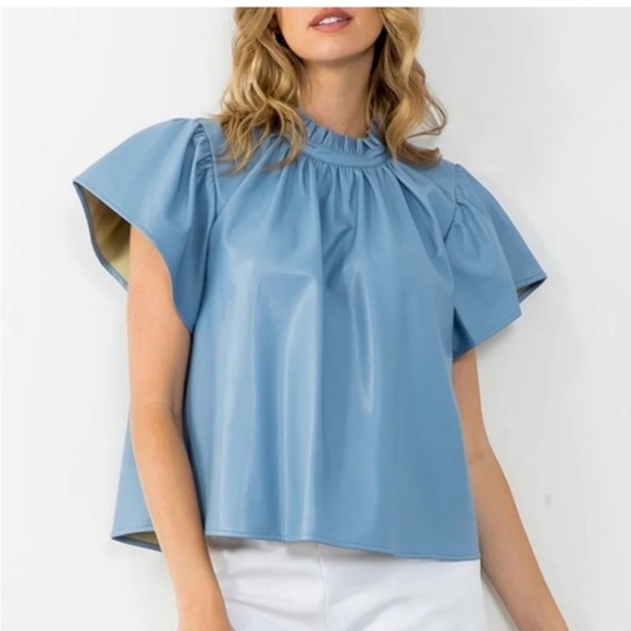 THML Tops - THML Reagan Top In Vegan Leather Slate Blue NWT - Size M
